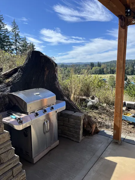 The stone grill terrace, looking out over the valley.